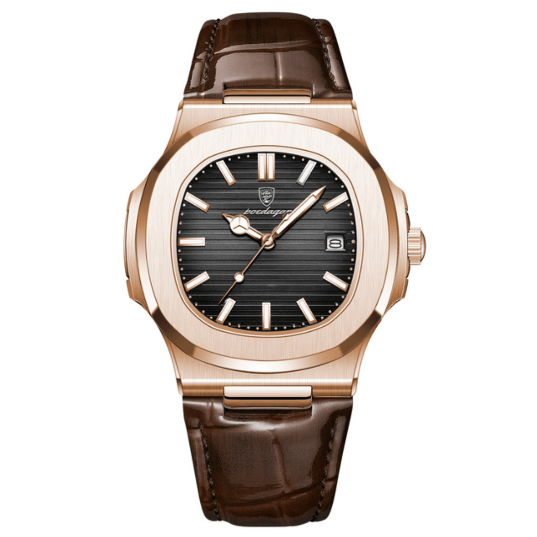 Poedagar Deluxe Gold Men’s Watch | Leather Strap