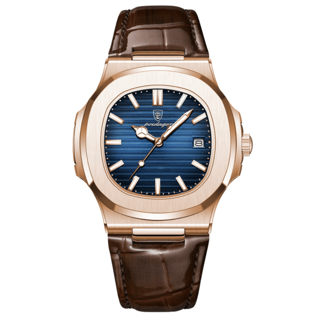 Poedagar Deluxe Gold Men’s Watch | Leather Strap