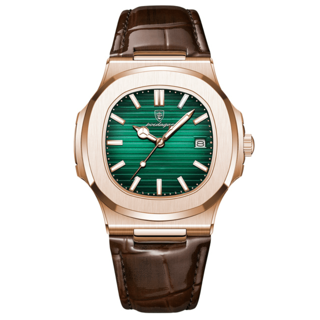 Poedagar Deluxe Gold Men’s Watch | Leather Strap