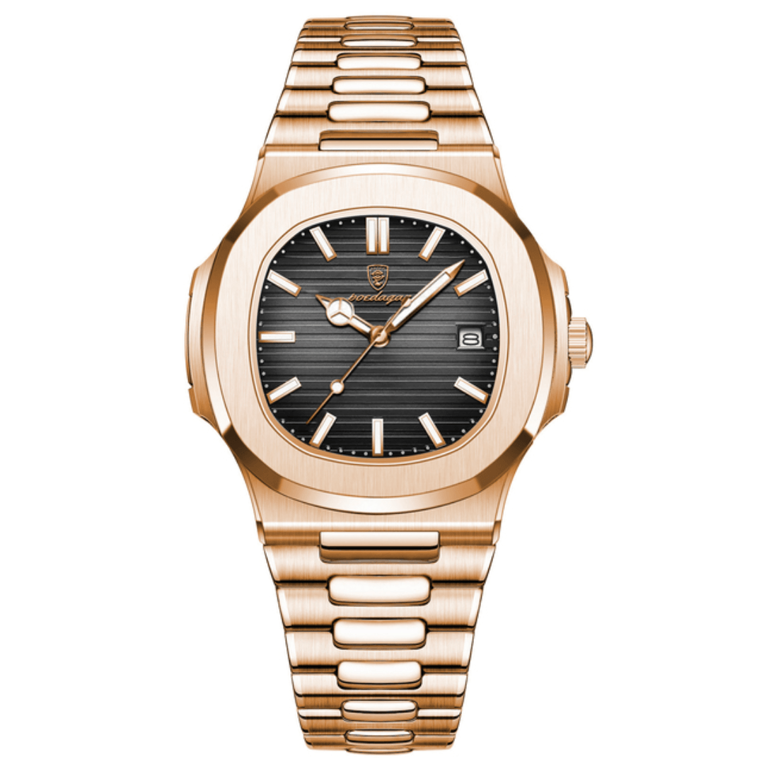 Poedagar Deluxe Gold Men’s Watch | Leather Strap
