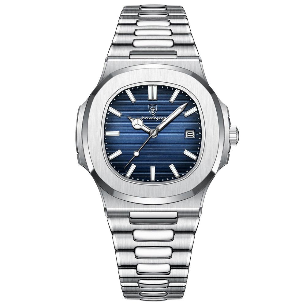 Poedagar Deluxe Silver Men’s Watch | Leather Strap