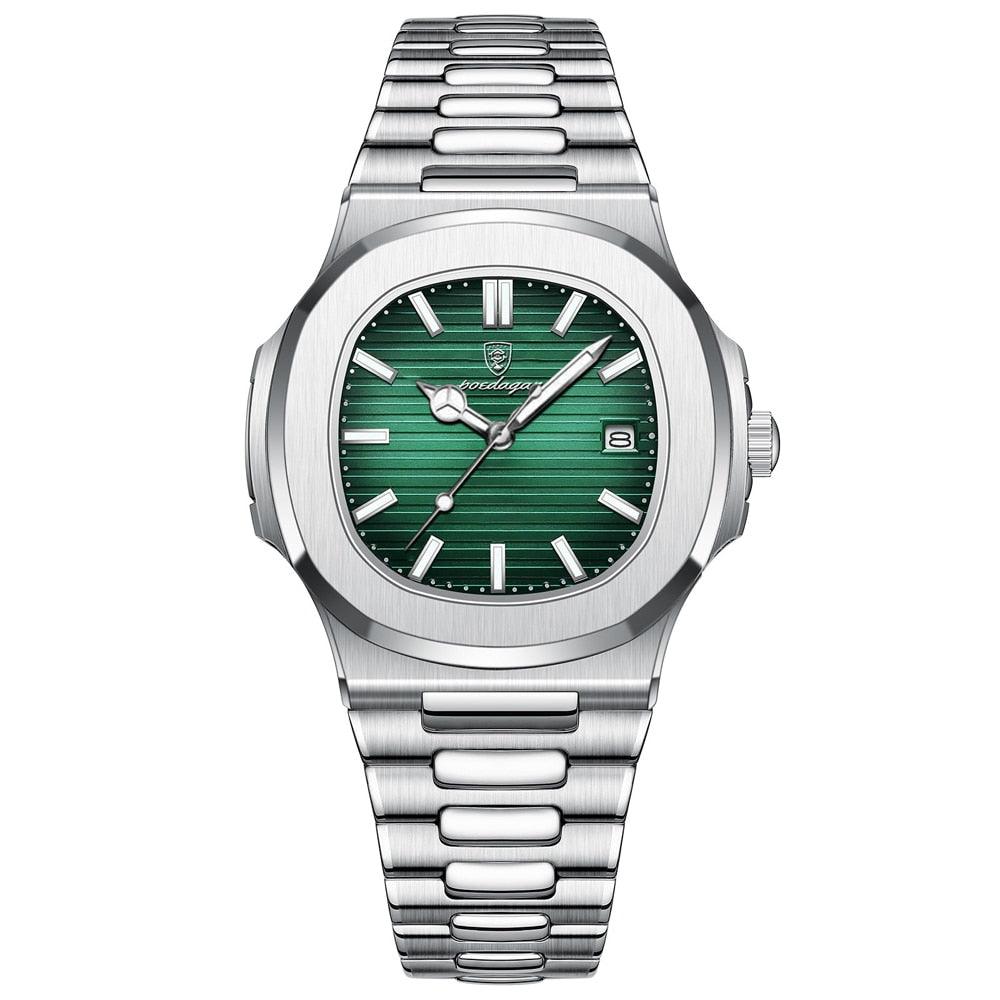 Poedagar Deluxe Silver Men’s Watch | Leather Strap