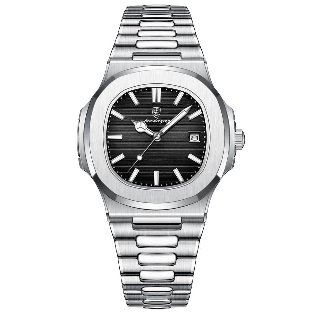 Poedagar Deluxe Silver Men’s Watch | Leather Strap