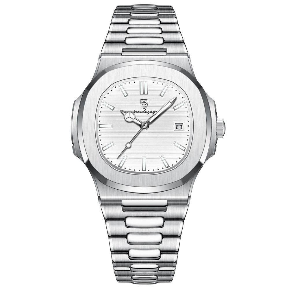Poedagar Deluxe Silver Men’s Watch | Leather Strap