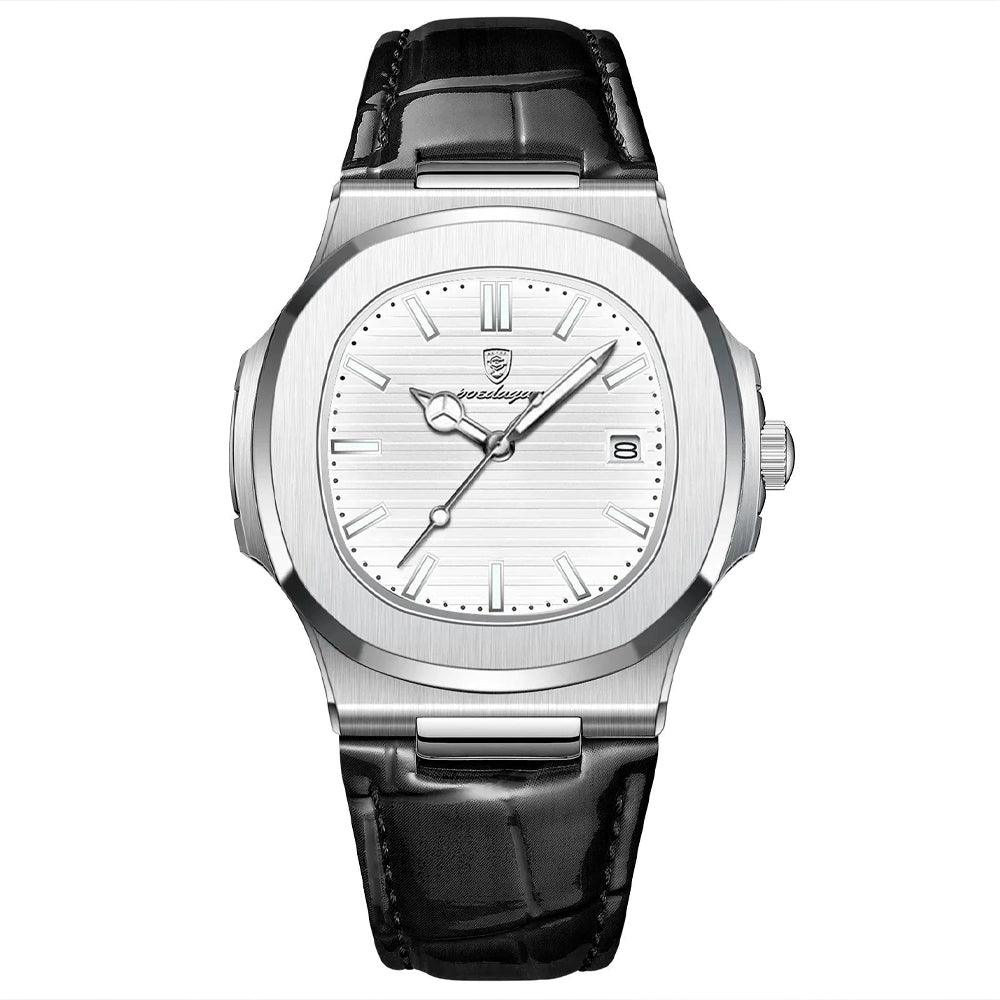 Poedagar Deluxe Black Men’s Watch | Leather Strap
