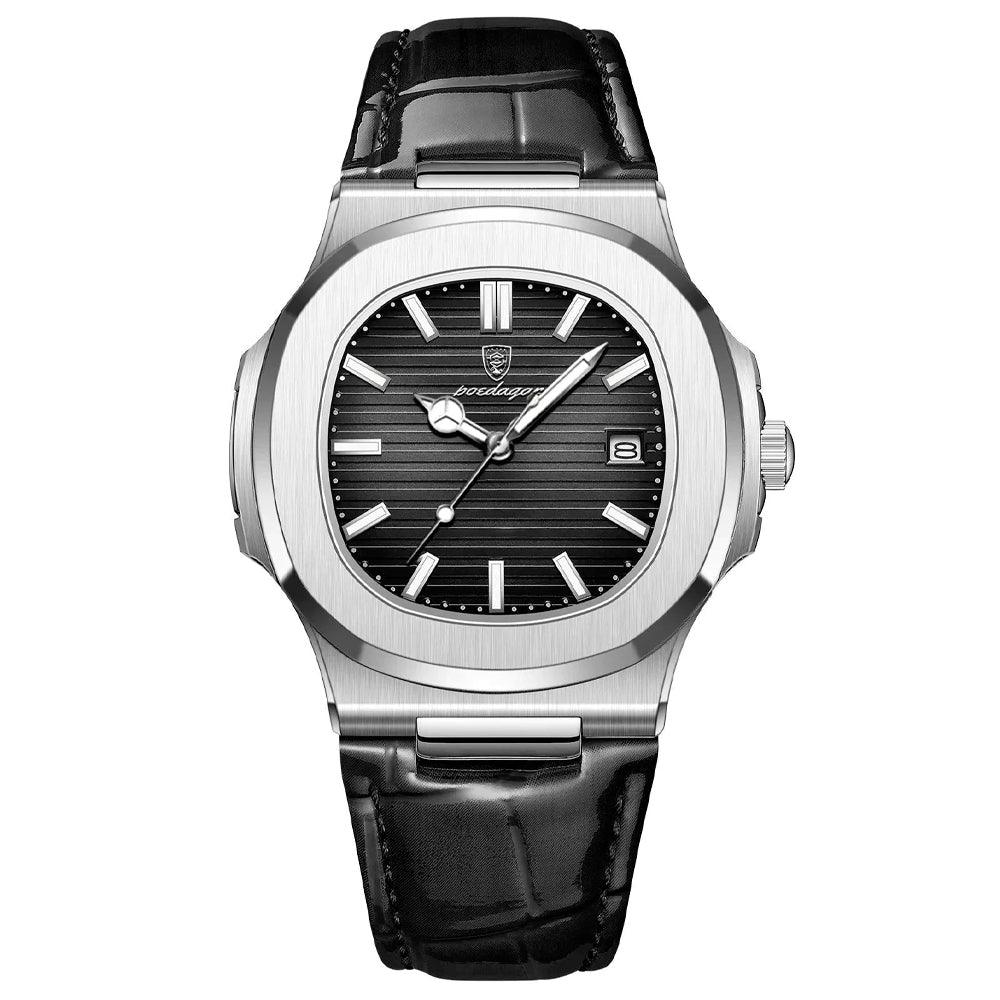 Poedagar Deluxe Black Men’s Watch | Leather Strap