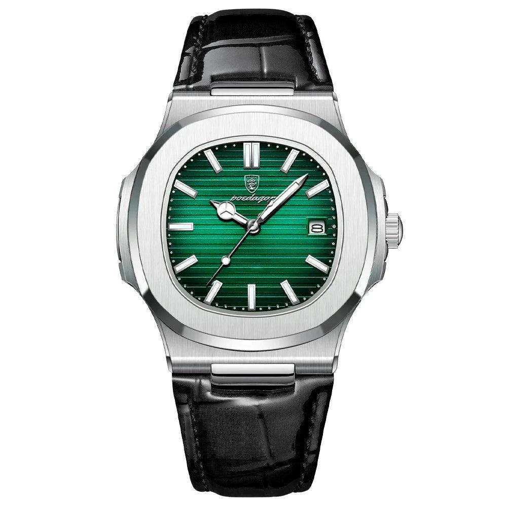 Poedagar Deluxe Black Men’s Watch | Leather Strap