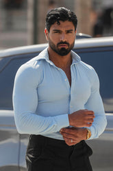 Camisa Social Masculina Lynx Azul Claro